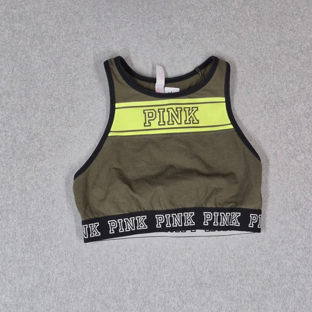 Victoria's Secret PINK Women Sports Bra Medium Olive Crop Wireless
